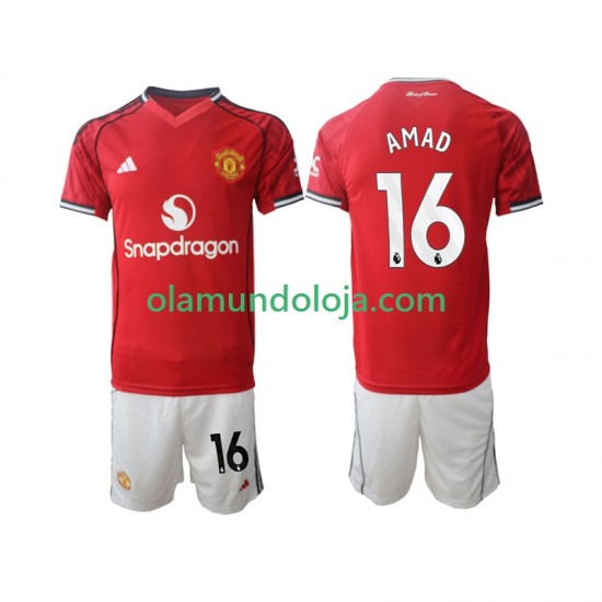 Camisola Manchester United Amad Diallo 16 Criança Equipamento Primeiro 2025-2026 Manga Curta